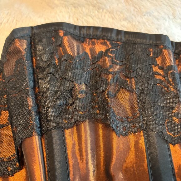 Metallic Brown Overbust Corset with Black Lace - Burleska - Picture 3 of 12